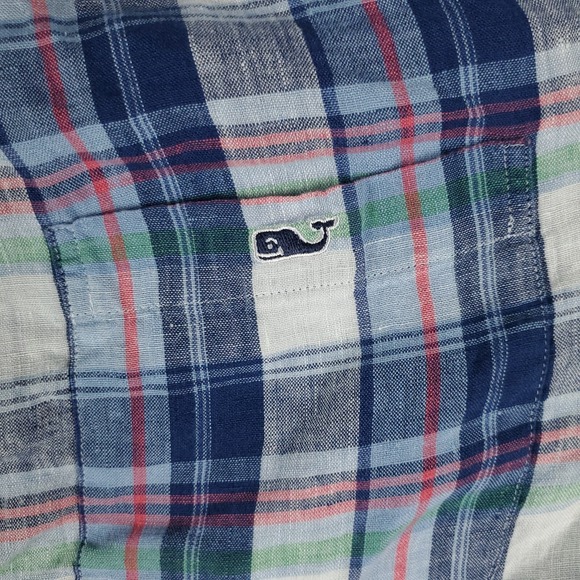 Vineyard Vines Shirt Mens XL Blue Plaid Linen Slim Fit Button Up Long Sleeve - Picture 2 of 7